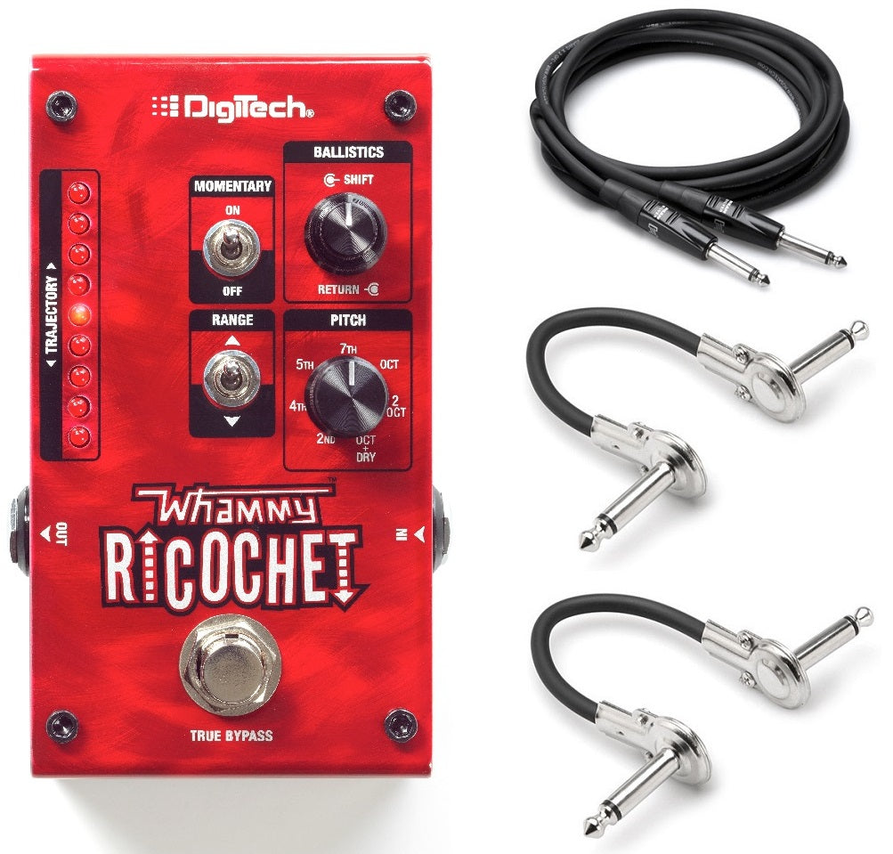 DigiTech Whammy Ricochet pitch shift pedal — red, front view with included cables