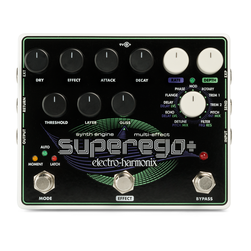 Electro-Harmonix EHX Superego+ Polyphonic Synth Engine Guitar Pedal, black enclosure