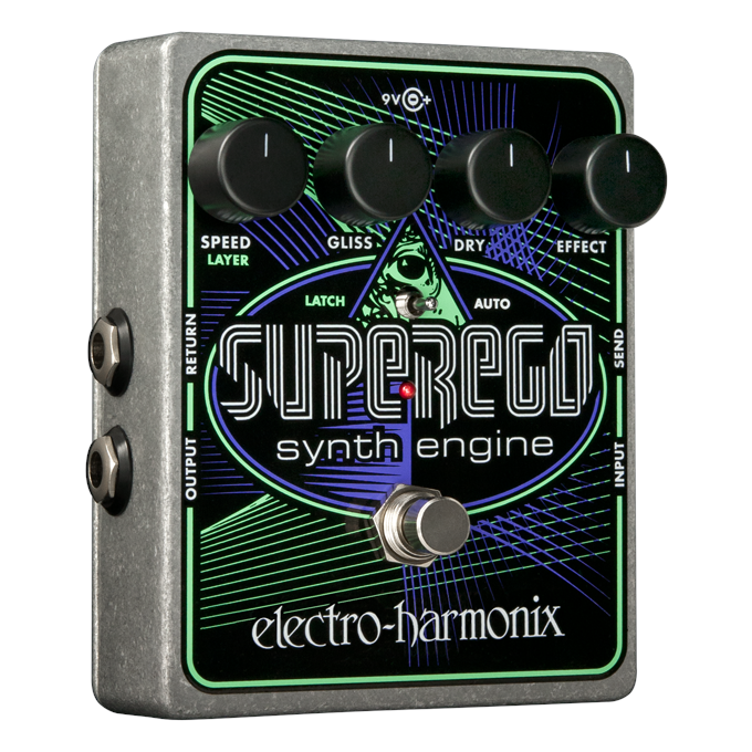 Electro-Harmonix Superego polyphonic synth engine pedal - silver with green graphic