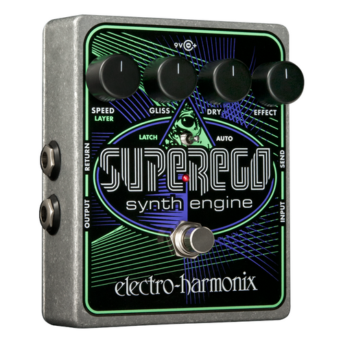 Electro-Harmonix Superego polyphonic synth engine pedal - silver with green graphic