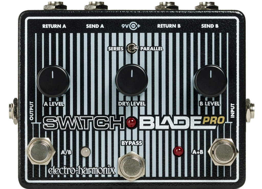 Electro-Harmonix Switchblade Pro switcher pedal — black enclosure with three level knobs