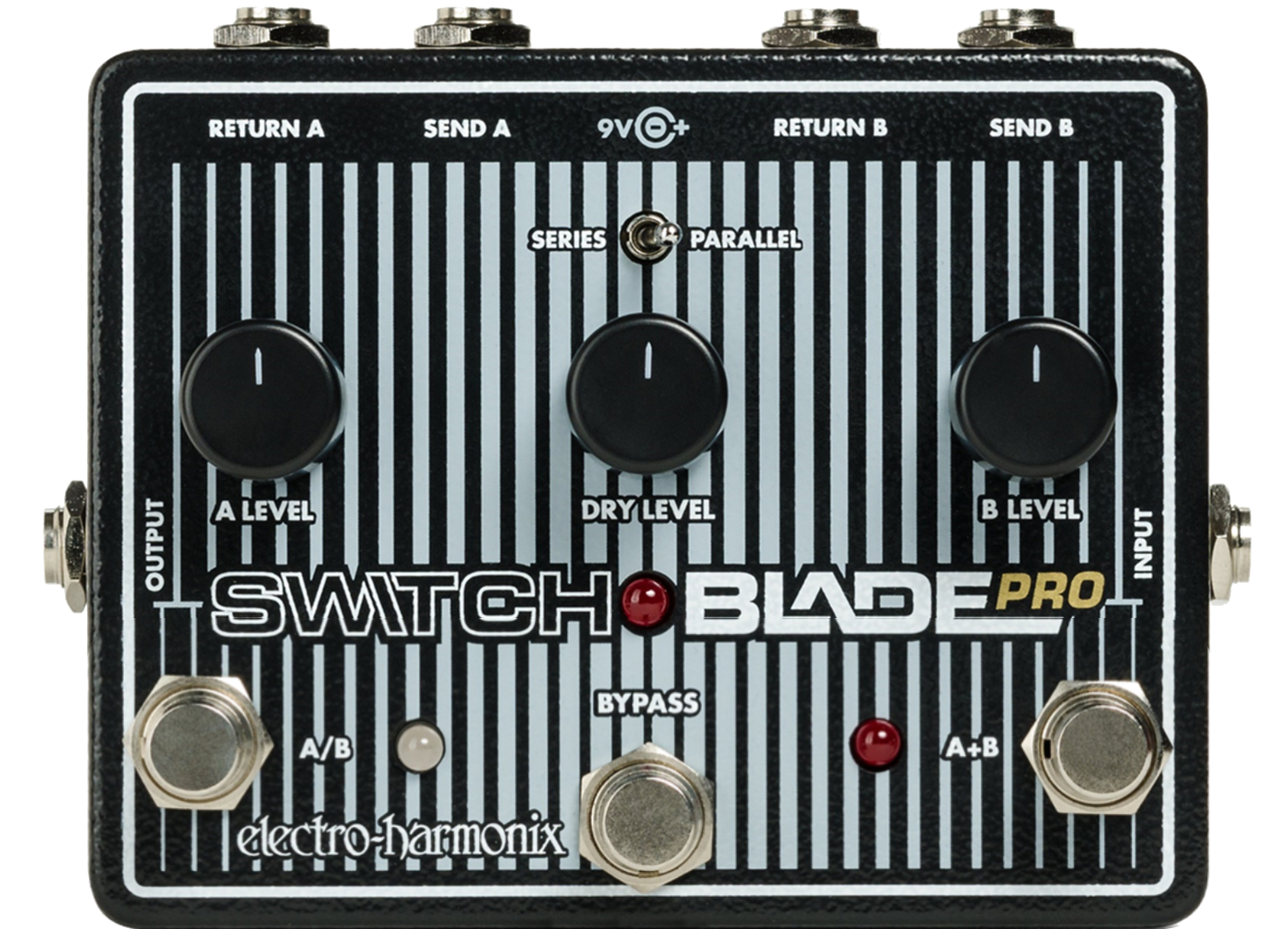 Electro-Harmonix Switchblade Pro switcher pedal — black enclosure with three level knobs