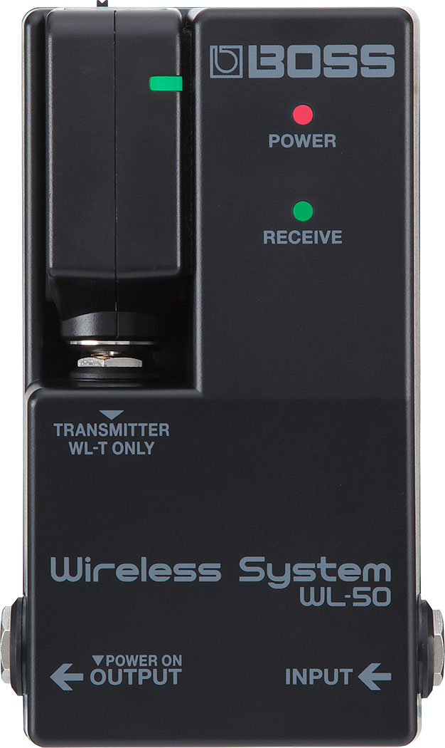 Boss WL-50 wireless system — top view with transmitter docked